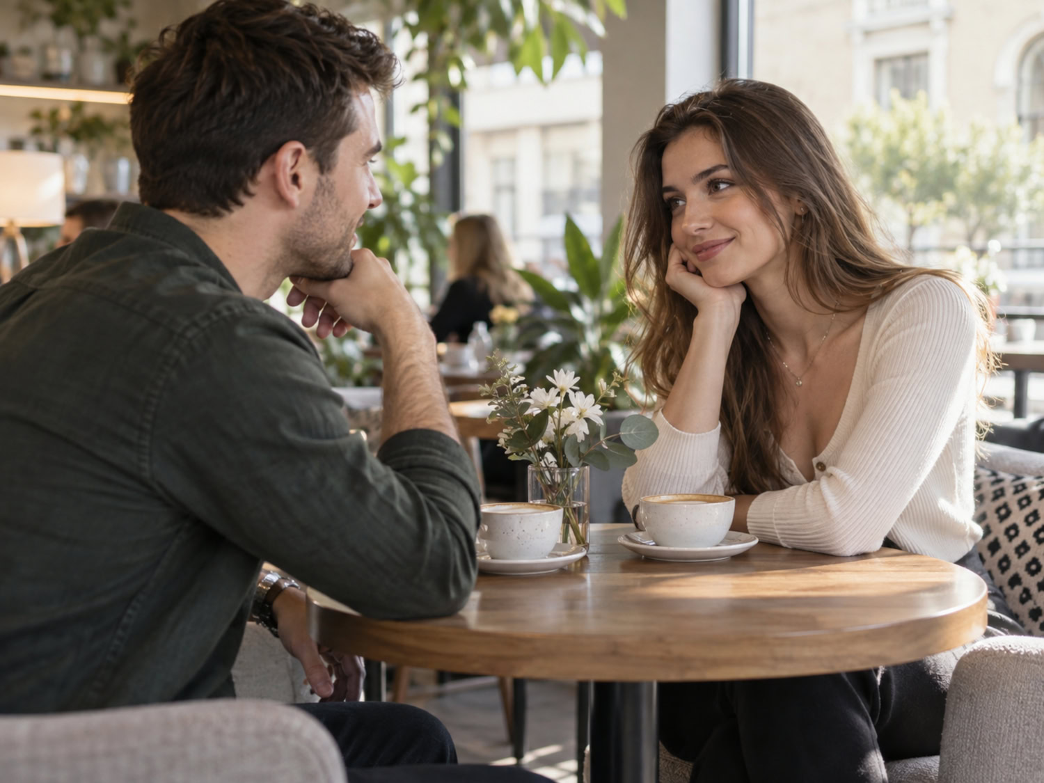 Dating mit einer ukrainischen Frau - Kennenlernen und Kommunikation Dating mit einer ukrainischen Frau bei einem Gespräch im Café